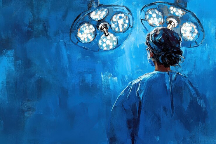 Ilustración artística de un cirujano con luces brillantes