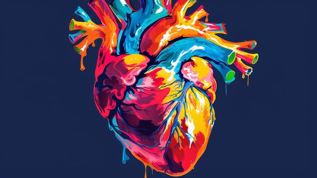 Ilustración artística colorida de un corazón humano