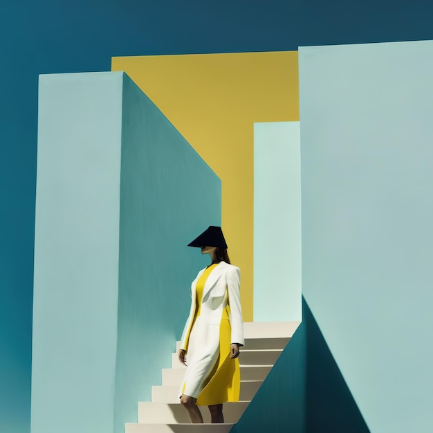 ilustración artística de la geometría de la persona y la arquitectura colores y sombras moda