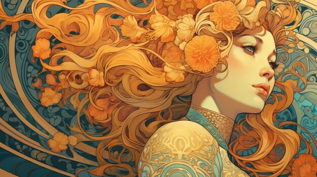 Ilustración artística inspirada en el estilo Art Nouveau IA generativa