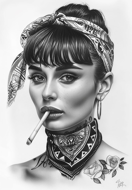 Ilustración artística de una mujer fumando