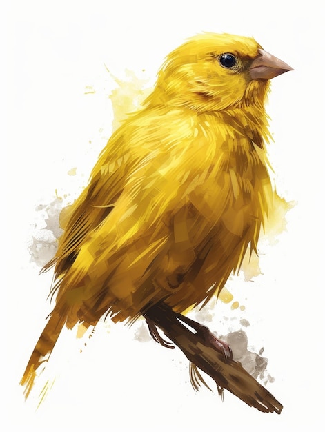 Ilustración artística de un pájaro amarillo con pinceladas dinámicas y un toque de efectos de acuarela