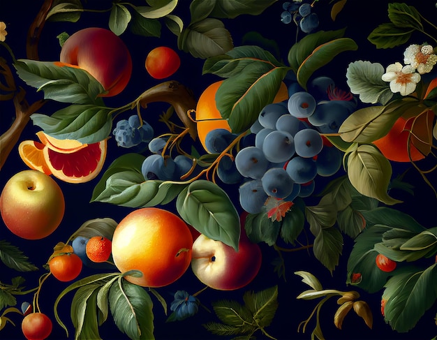 Ilustración artística pintando frutas y bayas.