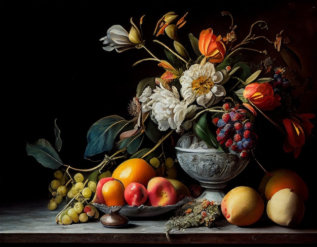Ilustración artística pintando frutas y bayas.