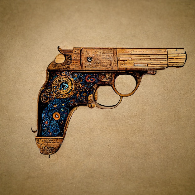 Ilustración artística de una pistola adornada