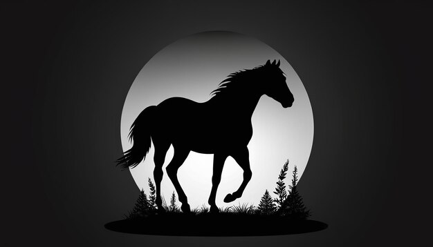 Foto ilustración artística de la silueta de un caballo salvaje en arte vectorial