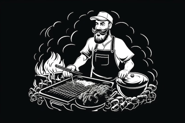 ilustración asando bistecs jugosos en una barbacoa