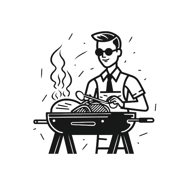 ilustración asando bistecs jugosos en una barbacoa