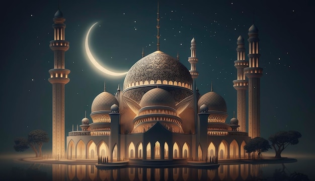 Ilustración del asombroso diseño arquitectónico de la mezquita musulmana ramadan kareem fondo de arquitectura islámica ramadan kareem Mezquita islámica Ramadan ramzan eid cultura árabe Generar Ai