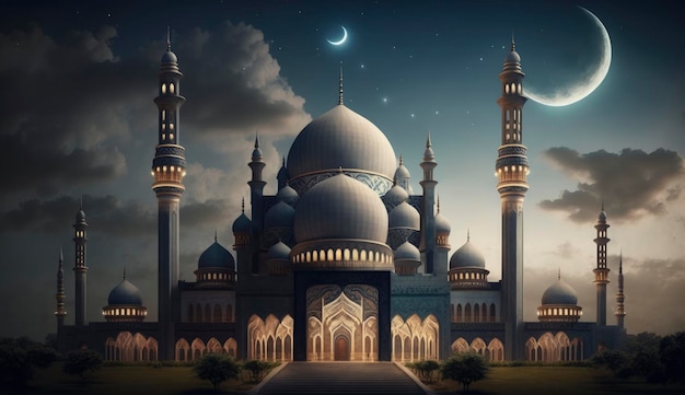 Ilustración del asombroso diseño arquitectónico de la mezquita musulmana ramadan kareem fondo de arquitectura islámica ramadan kareem Mezquita islámica Ramadan ramzan eid cultura árabe Generar Ai