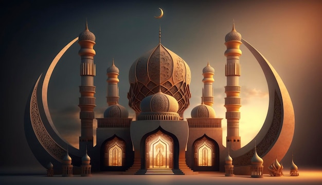 Ilustración del asombroso diseño arquitectónico de la mezquita musulmana ramadan kareem fondo de arquitectura islámica ramadan kareem Mezquita islámica Ramadan ramzan eid cultura árabe Generar Ai