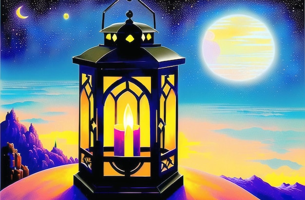 Ilustración del asombroso diseño de la linterna árabe musulmana para ramadan kareem Eid al fitr