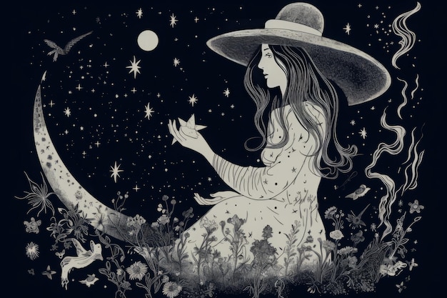 Ilustración de astrología de bruja Fortuna femenina Generar Ai