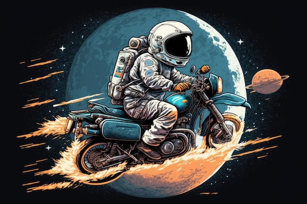 Ilustración de un astronauta básico montando una motocicleta que es apropiada para la vida social.