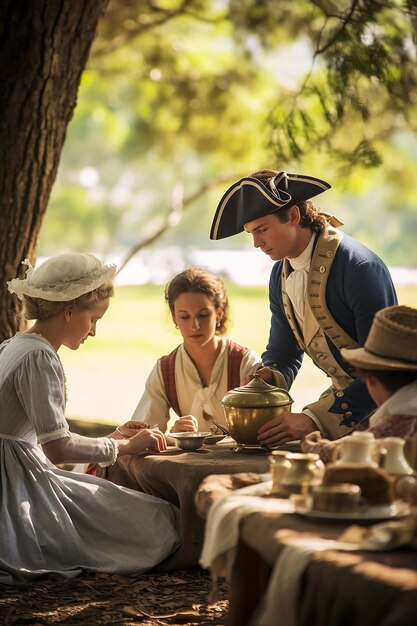 Foto ilustración atractiva de una celebración del día de australia en un sitio histórico con actores que representan