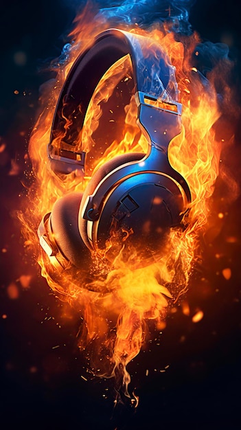 Ilustración de auriculares en el concepto de música de fuego