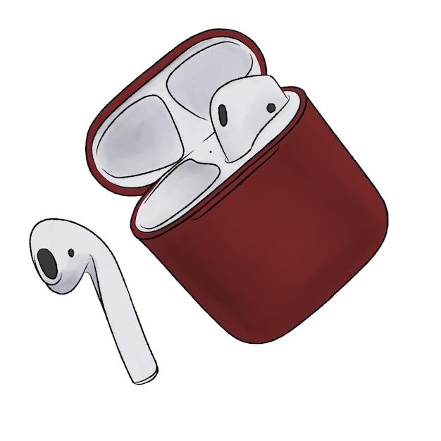 Ilustración de auriculares inalámbricos rojos sobre un fondo blanco