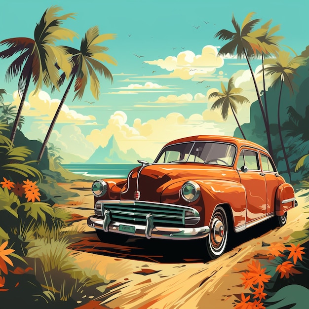 Ilustración de automóvil de verano de diseño plano vectorial