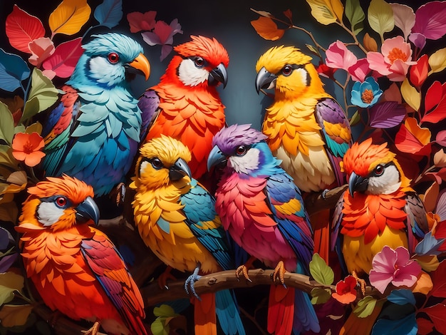 Una ilustración de aves de arte colorida