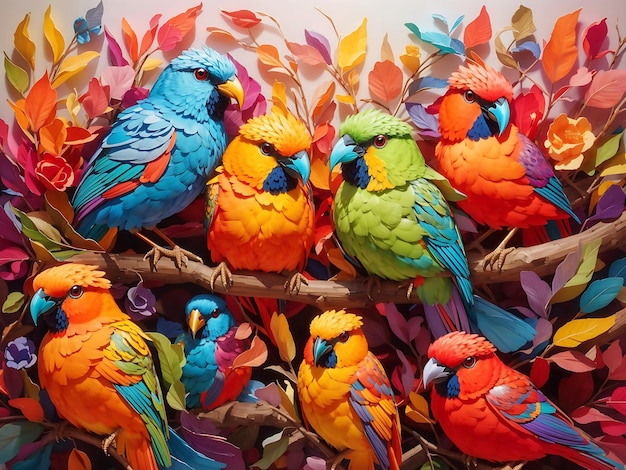 Una ilustración de aves de arte colorida