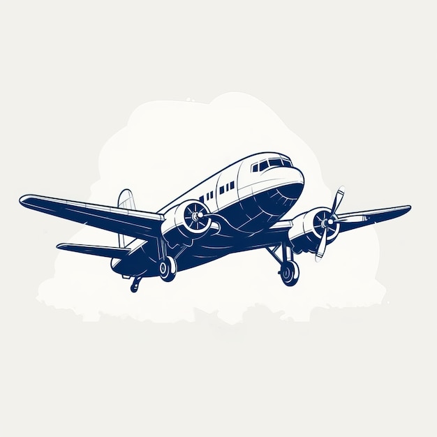 Ilustración de avión vintage Arte de personajes detallados con bajo contraste