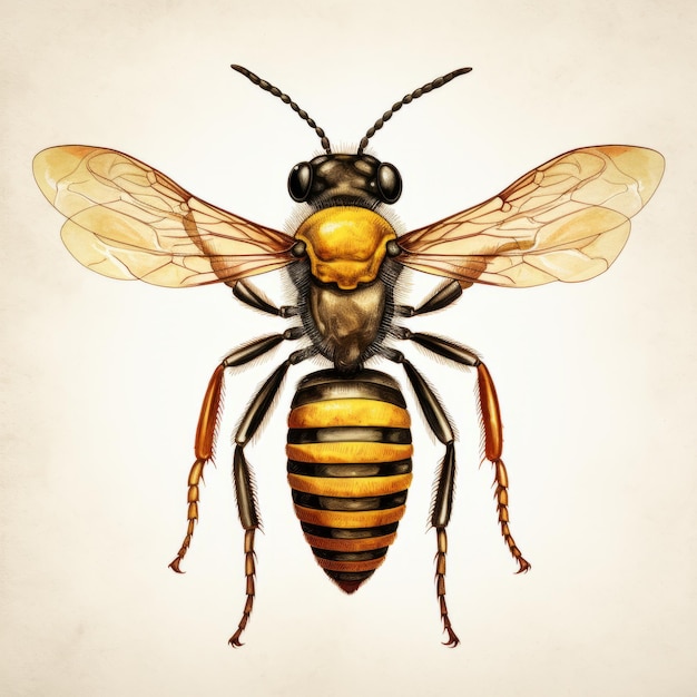 Ilustración de avispa de estilo vintage Concepto de diseño de arte de abeja detallado