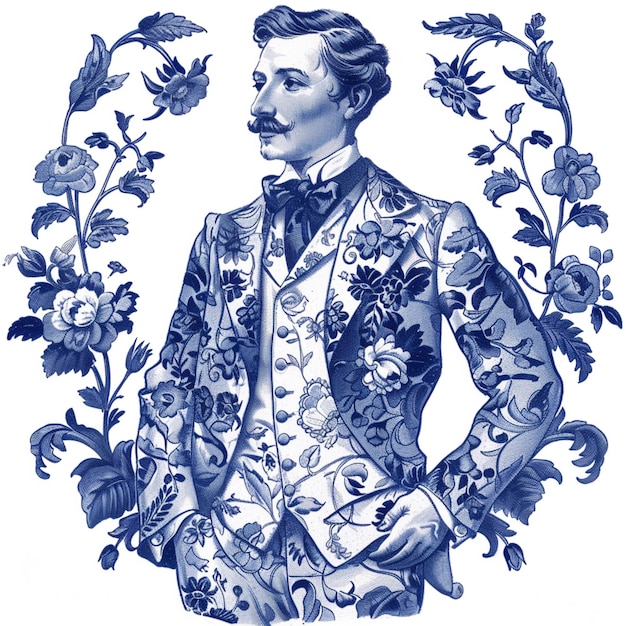 Foto una ilustración azul y blanca de un hombre en un traje generativo ai