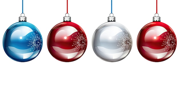 Ilustración azul y roja de adornos de bolas de Navidad colgando contra un fondo aislado IA generativa