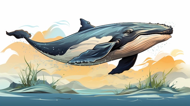 Ilustración de una ballena saltando fuera del agua generativo ai