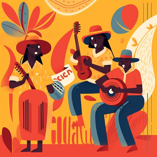 Una ilustración de una banda tocando música Independencia de Colombia