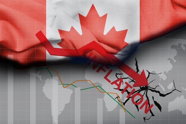 Ilustración de la bandera canadiense con tela satinada texturizada. el concepto de inflación en los países