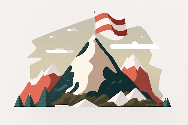 Ilustración de la bandera en la cima de la montaña IA generativa