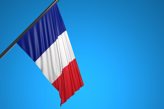 Ilustración de la bandera nacional de francia en un asta de bandera de metal ondeando contra el cielo azul