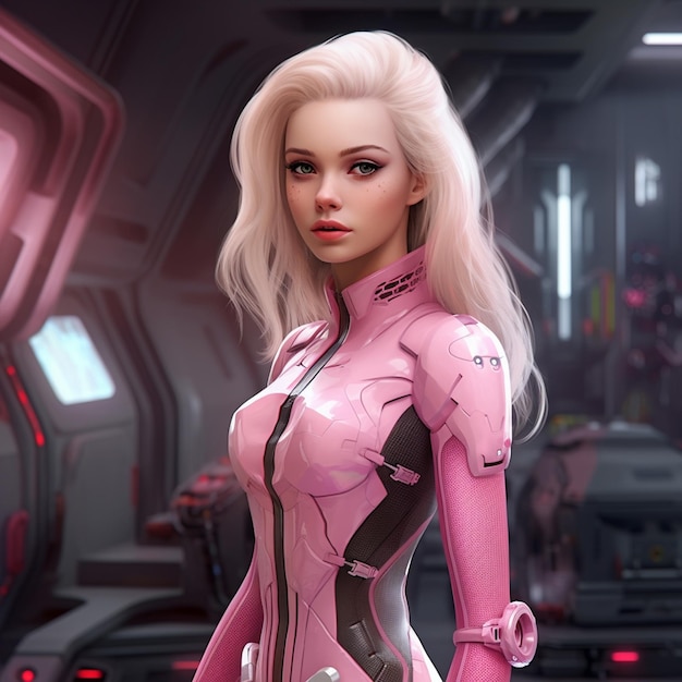 Ilustración de Barbie Borg en rosa