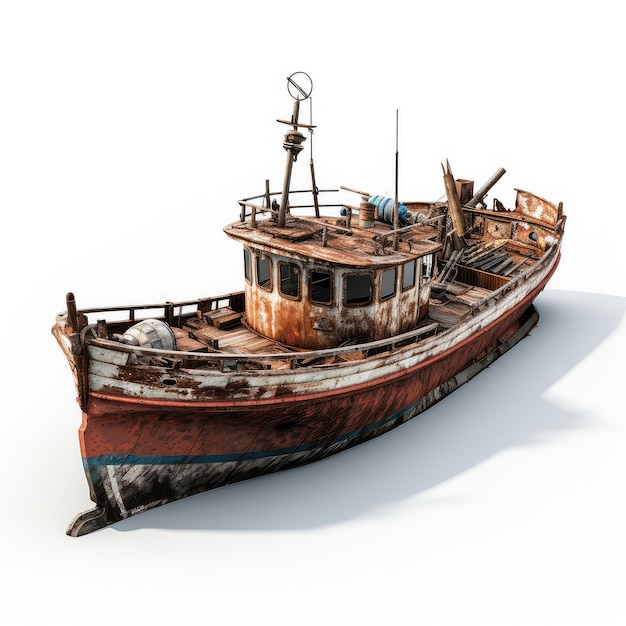 Ilustración barco abandonado en el enfrentamiento arreglo destruido