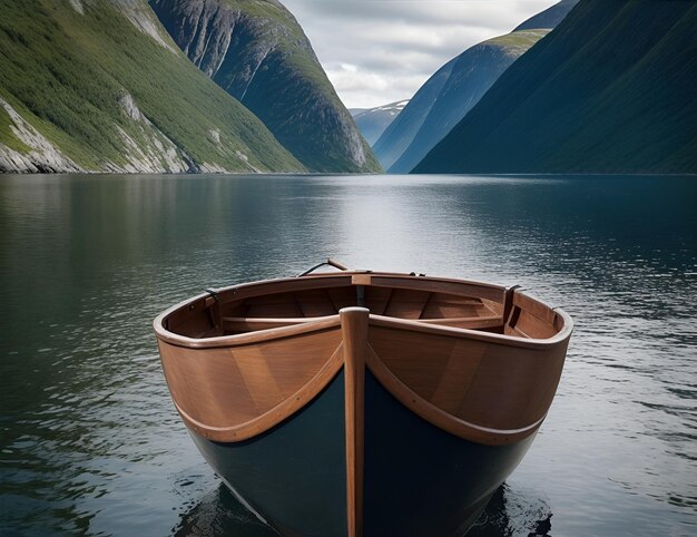 Ilustración de un barco en los fiordos noruegos