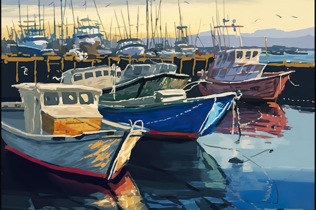 Ilustración de barcos de barcos de pesca