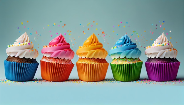 Ilustración basada en ai de cupcakes de feliz cumpleaños