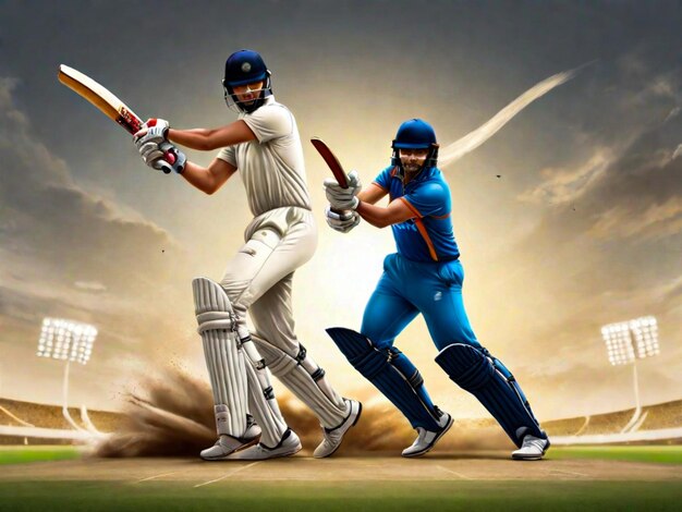Ilustración de un bateador y un lanzador jugando deportes de campeonato de cricket