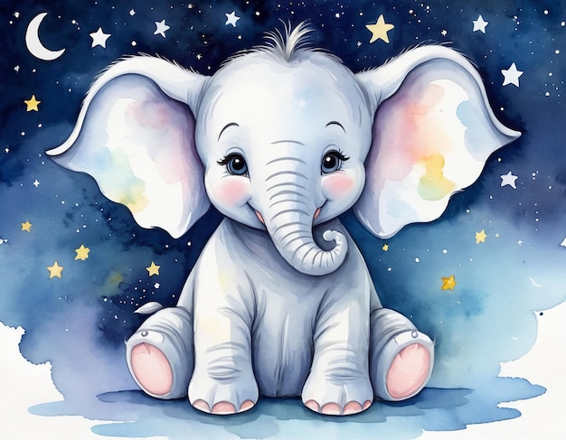 Ilustración de bebé elefante nocturno