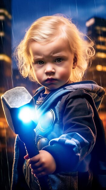 Foto ilustración de bebé lindo del personaje de thor marvel
