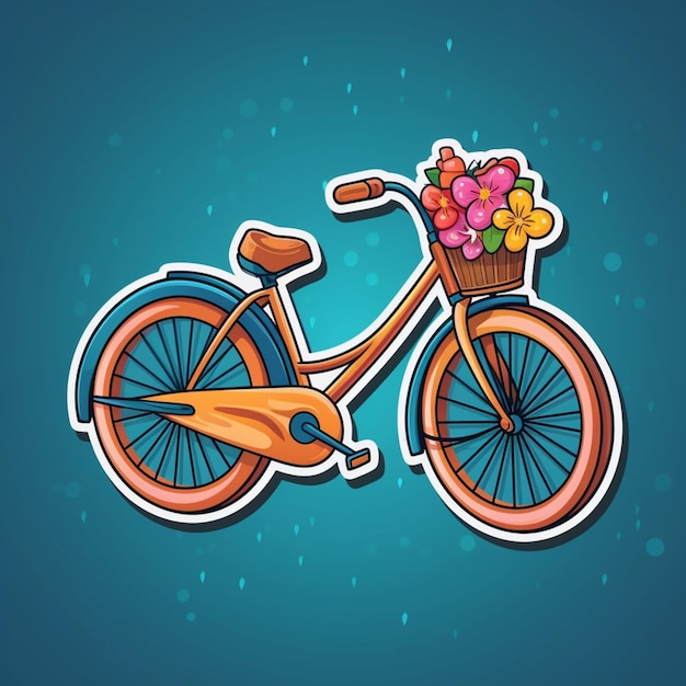 Foto ilustración de una bicicleta con una canasta de flores en la rueda delantera generativa ai