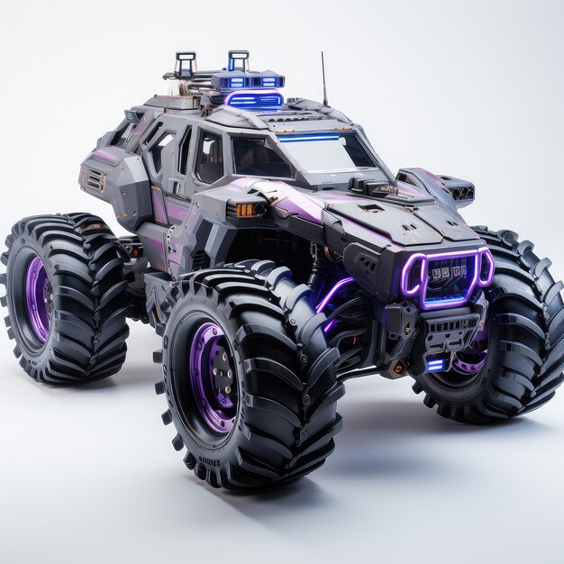 Ilustración blanco Cyberpunk vitrina vehículo blindado azul púrpura atractivo