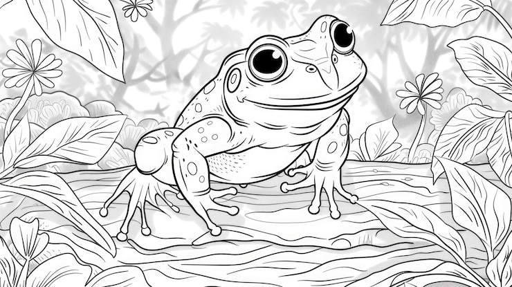 Foto ilustración en blanco y negro para colorear animales rana