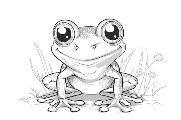 Ilustración en blanco y negro para colorear animales rana
