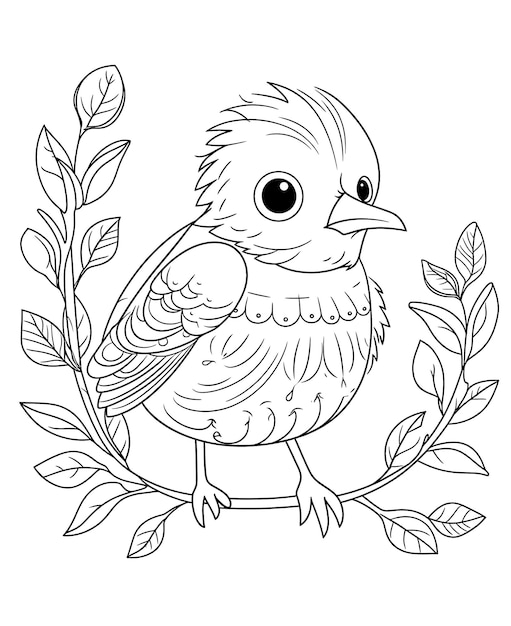 Ilustración en blanco y negro para colorear pájaros