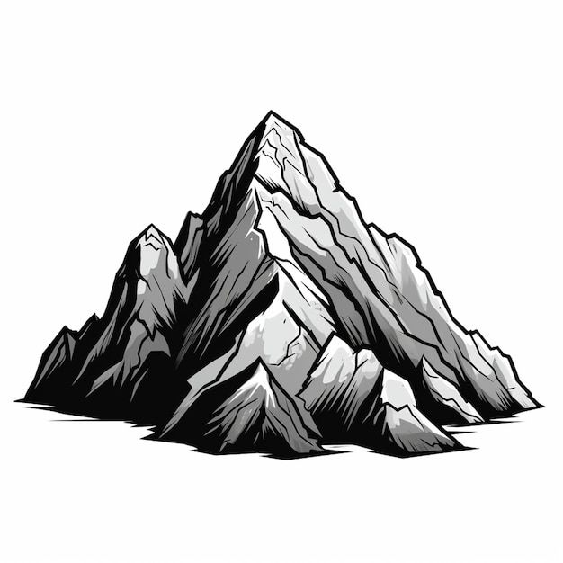 Foto una ilustración en blanco y negro de una cordillera con un pico cubierto de nieve