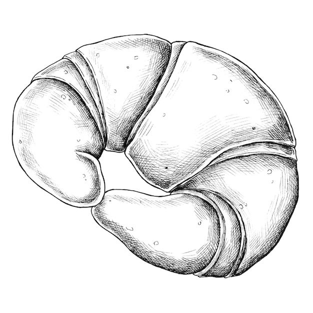 Ilustración en blanco y negro de croissant Png fondo transparente