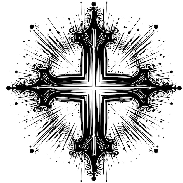 Ilustración en blanco y negro de una cruz abstracta