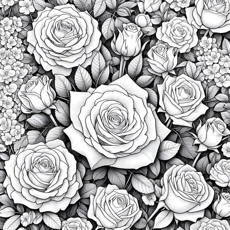 una ilustración en blanco y negro de un diseño floral en negro y blanco
